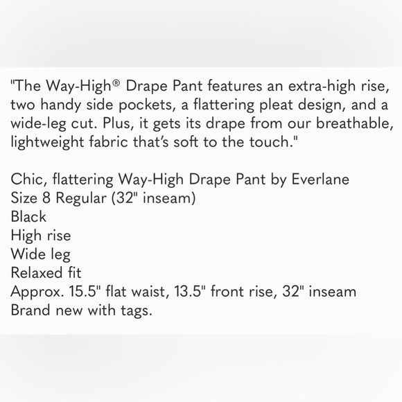 EVERLANE The Way-High Drape Pant 8R NWT - Picture 15 of 15